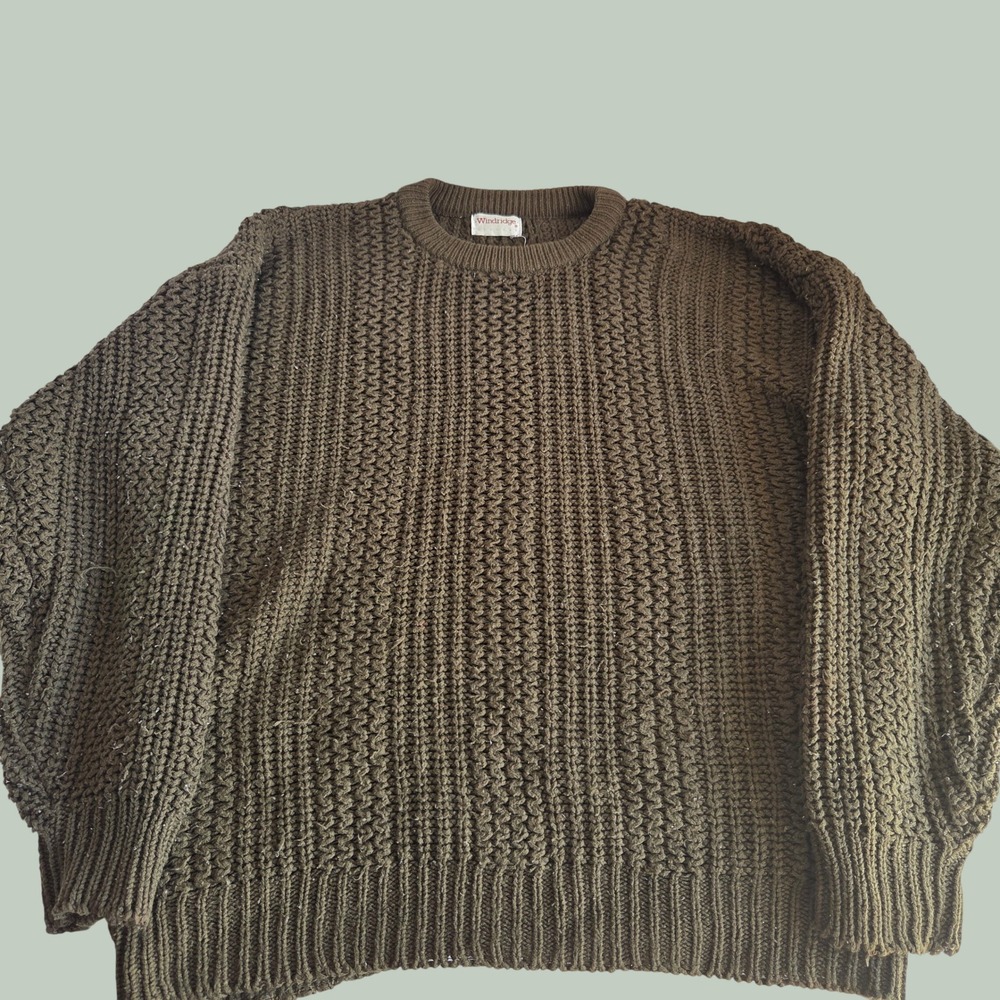 Windridge Mens Oversized Chunky Knit Crewneck Sweater Olive Green Baggy XL